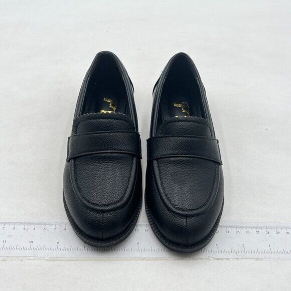 FYS Black Round Toe Slip On Penny Loafer Casual Chunky Low Heel Oxford Work Shoe - Picture 3 of 8